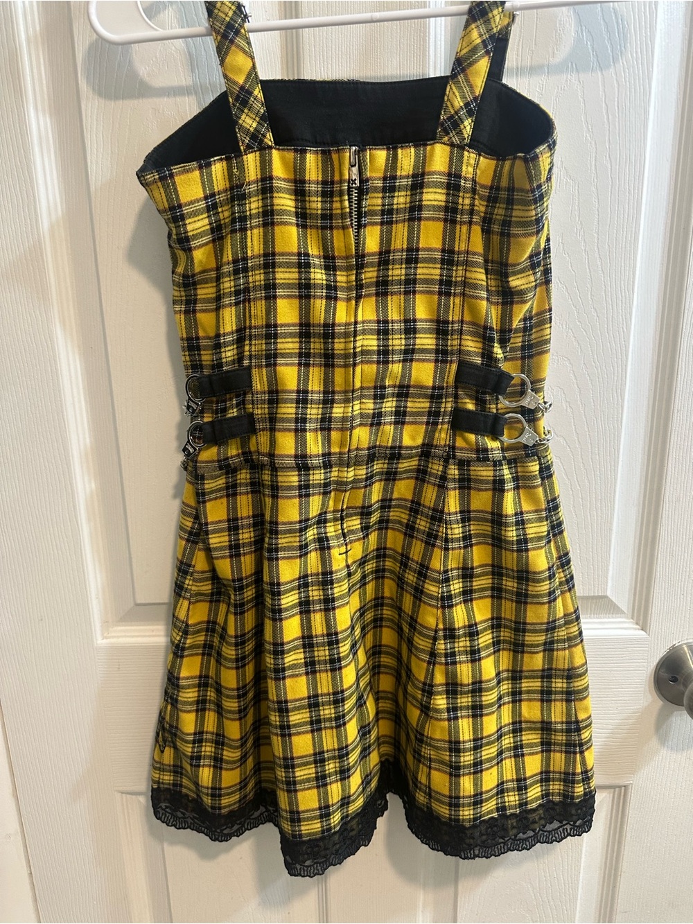Tripp NYC Yellow and Black Plaid Pinafore Dress with Buckle Details